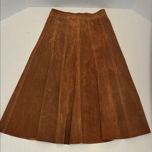 LEATHER VINTAGE 70’s BROWN A LINE MIDI  SKIRT WITH TALON SIPPER SIZE SMALL